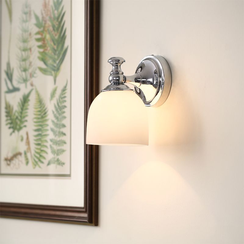 Milk White Glass Bell Wall Mount Lamp Traditional 1/2-Bulb Indoor Wall Sconce Light in Chrome