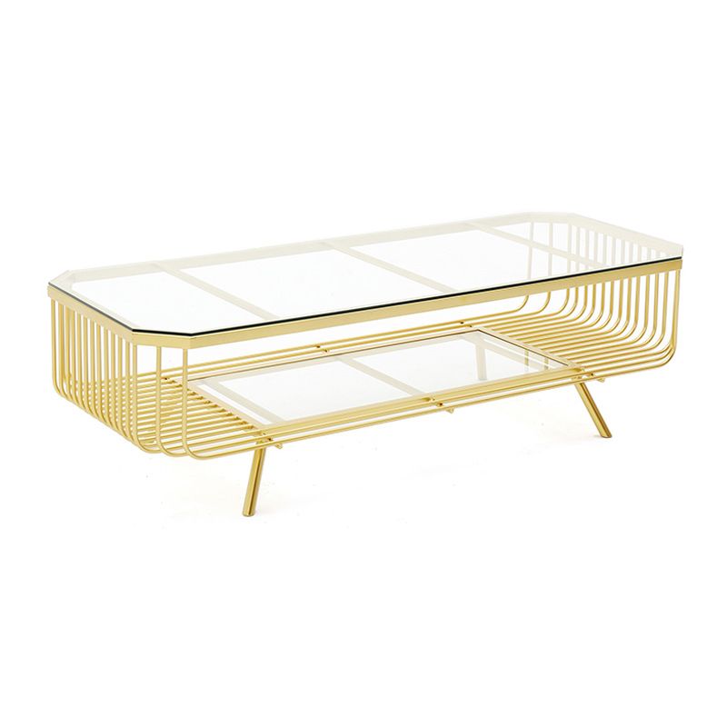 Modern Frame Coffee Table Rectangular Glass Top Cocktail Table for Home