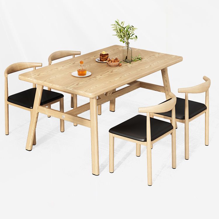 Modern Rectangle Dining Table Wood Tabletop with Iron Trestle Base