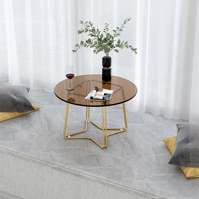 Modern 11.8" H Round Glass Coffee Table Iron Abstract Cocktail Table