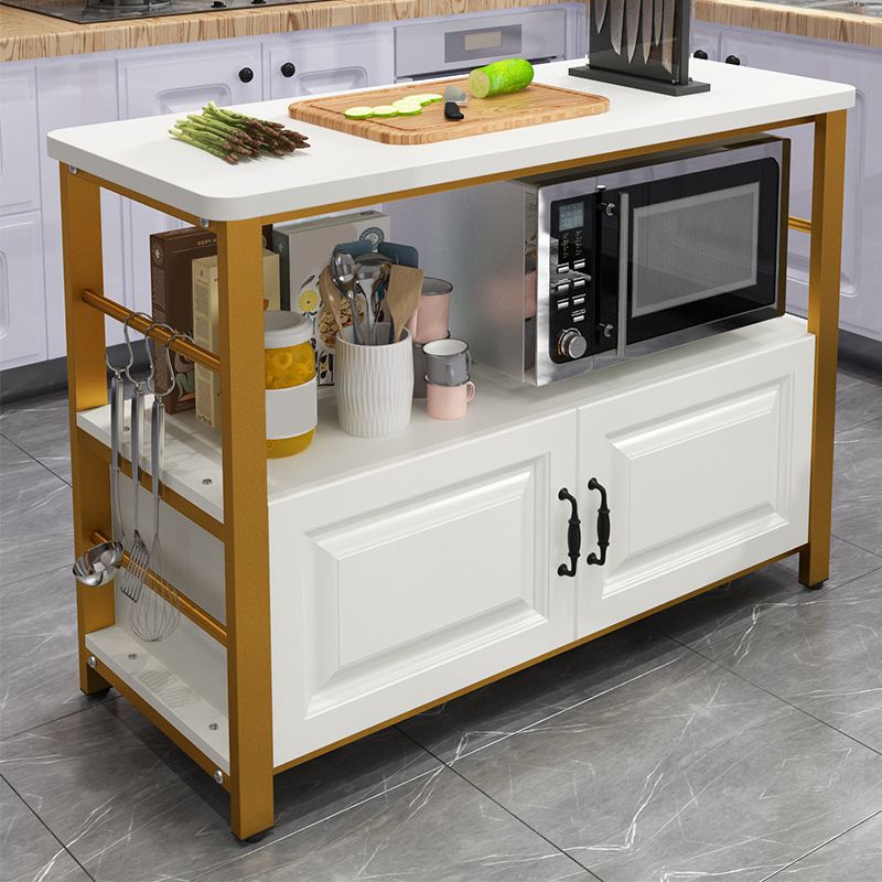 Modern White Faux Marble Top Kitchen Island Metal Frame Prep Table