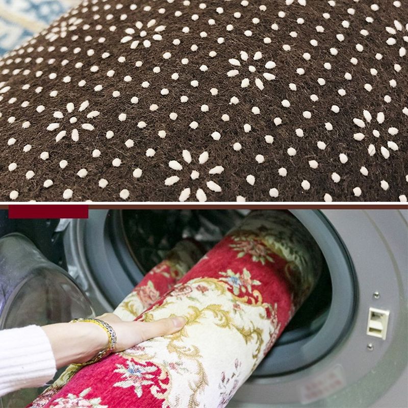 Brown Vintage Rug Polyester Flowers Area Rug Non-Slip Backing Indoor Rug for Living Room