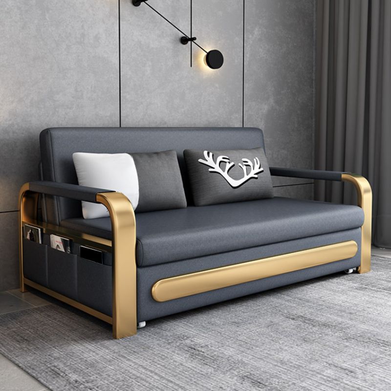 Glam Bonded Leather Futon Frame Cushion Back Square Arms Sleeper