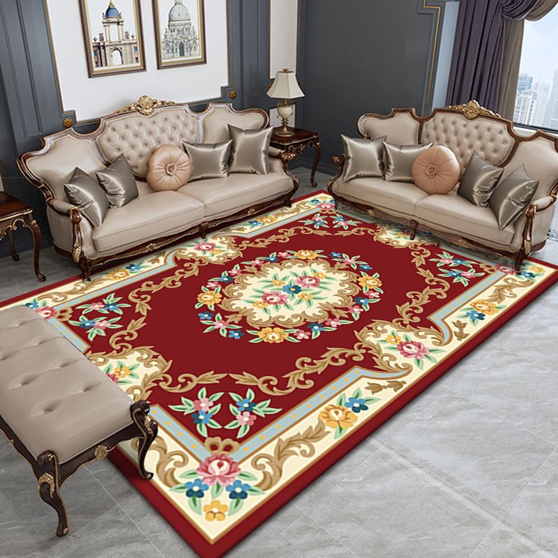 Multicolored Victorian Indoor Rug Medallion Pattern Carpet Polyester Washable Rug for Living Room