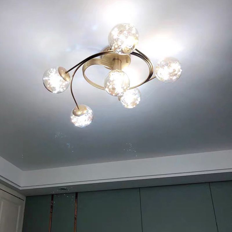 Metal Ball Shade Flush Ceiling Light Modern Style Multi Lights Flush Mount Fixture in Gold
