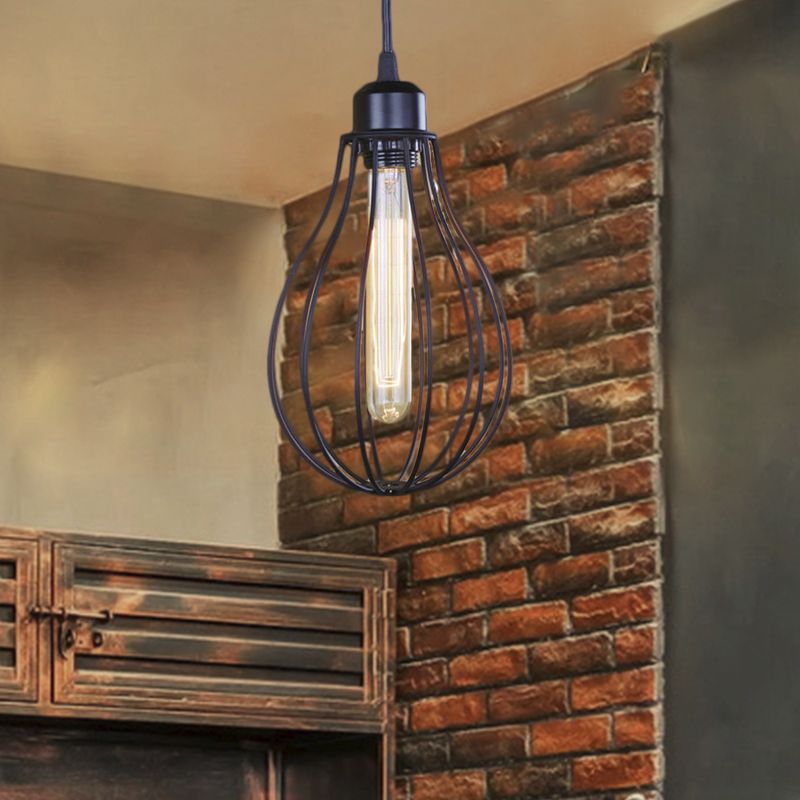 Metallic Black/Brass Pendant Ceiling Light Wire Cage 1 Light Vintage Industrial Ceiling Light with Bulb Shade