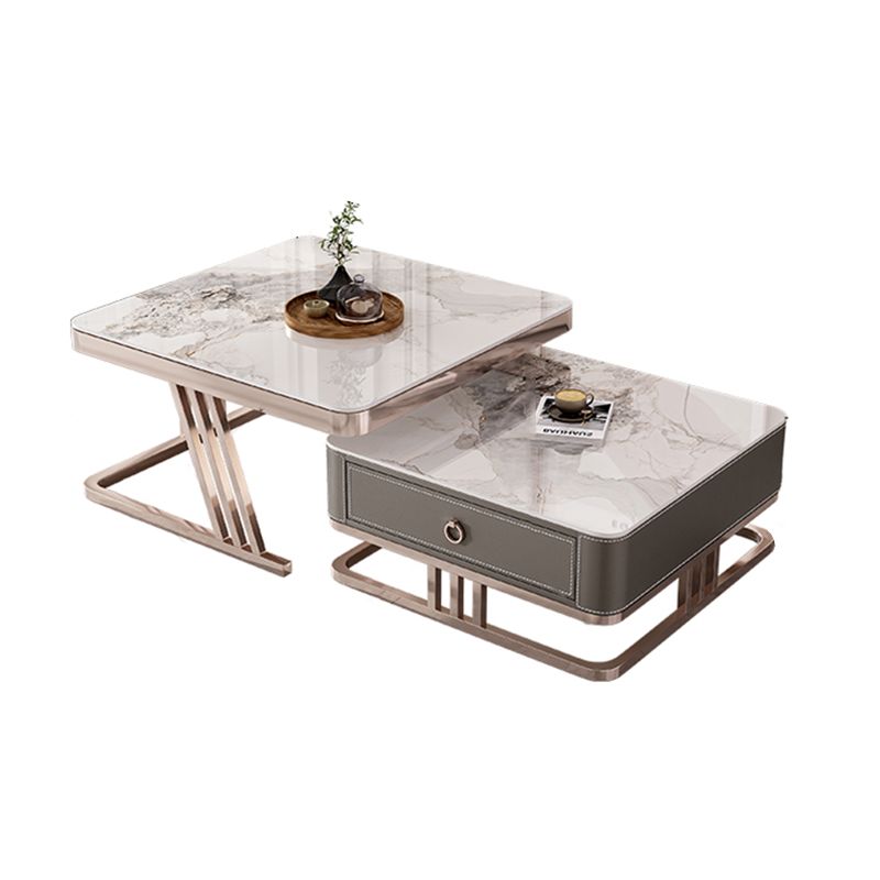 Square Coffee Table Glass Top Coffee Table Set with Golden Legs