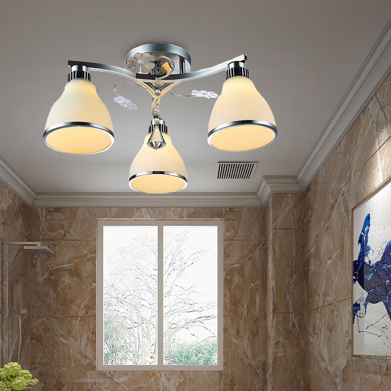 Crystal Cone semi-inbouwverlichting 3-lichts semi-inbouwlamp voor slaapkamer met opalen glazen kap