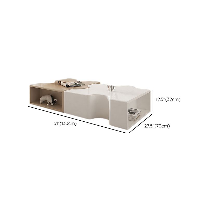 Abstract Coffee Cocktail Table with Storage White Wooden Modern