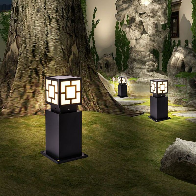 Black Square Solar Landscape Light Vintage Style Acrylic Outdoor LED Pathway Lamp