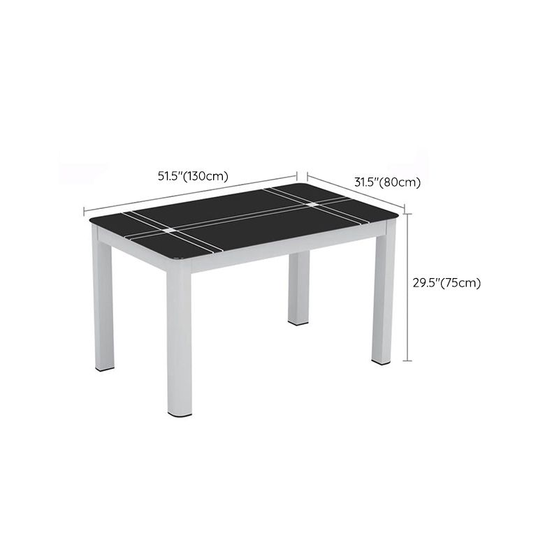 Contemporary Rectangle Black Glass Dining Table with 4 Steel Foot