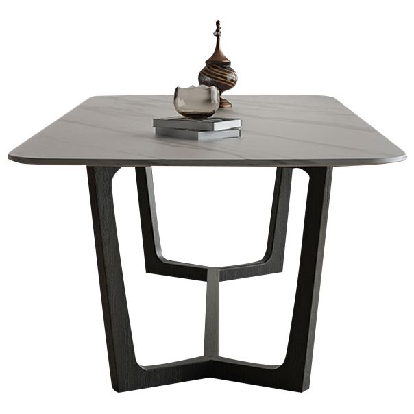 Rectangle Trestle Base Industrial Table White Fixed Table with Sintered Stone