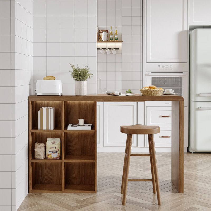 Modern Style Bar Table Pine Solid Wood Double pedestal Bar Dining Table with Storage