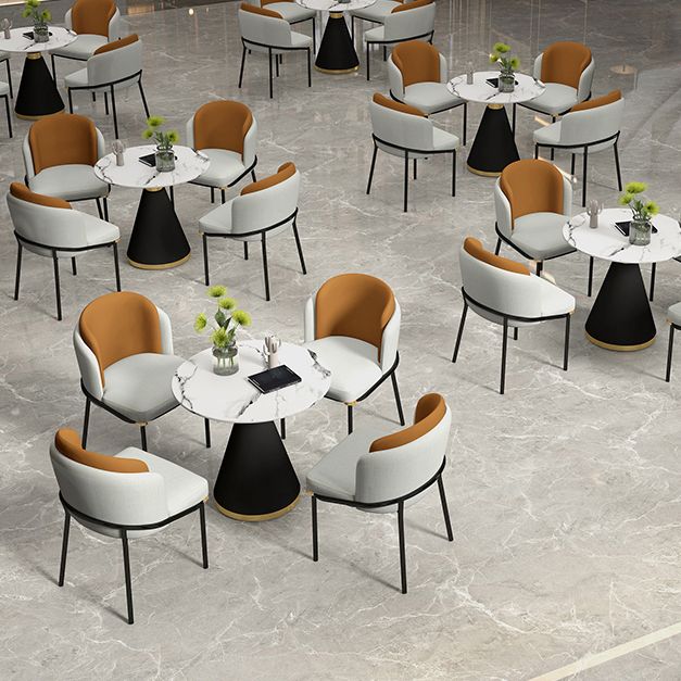 Metal Contemporary Round Dining Table Sintered Stone Top Table with Black Pedestal