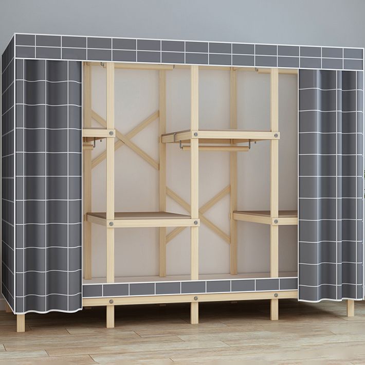 Solid Pine Wood Frame Wardrobe Armoire Contemporary Multifunctional Wardrobe