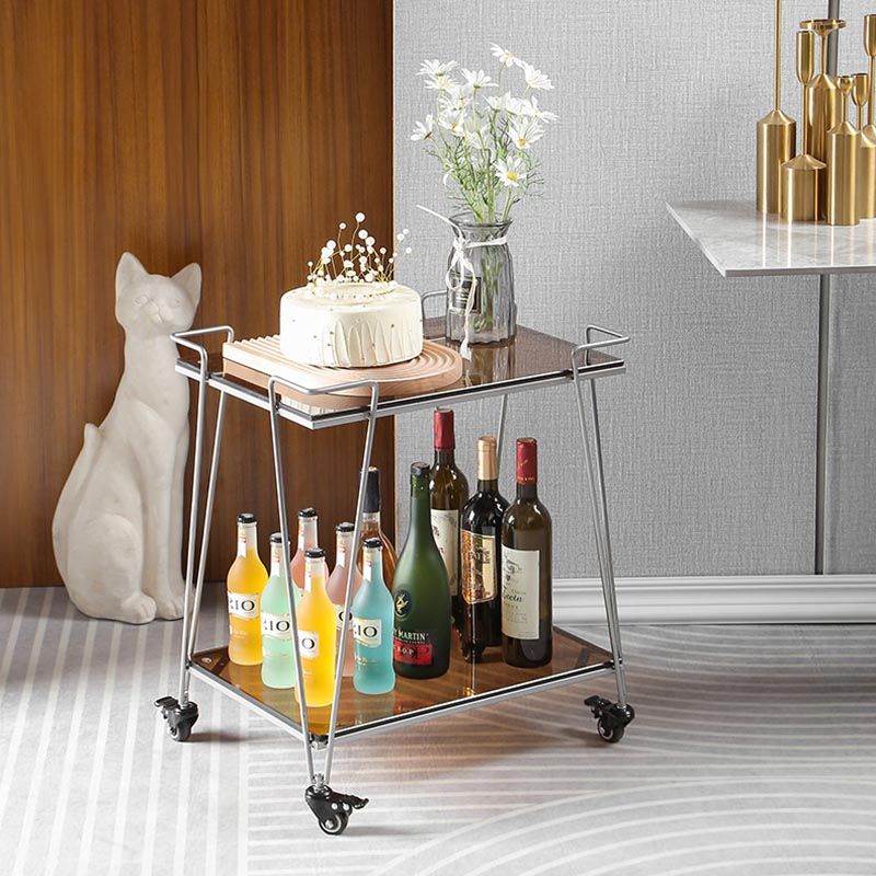 Contemporary 23.62"H Rolling Prep Table Rectangular Metal Prep Table for Dining Room