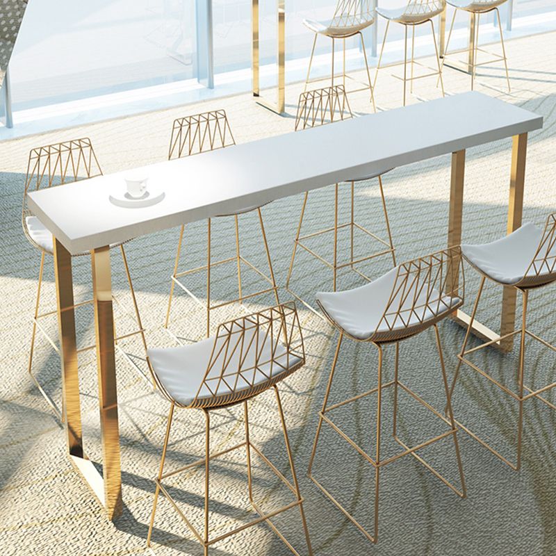 Solid Wood Counter Height Table White Top and Gold Base Bar Table