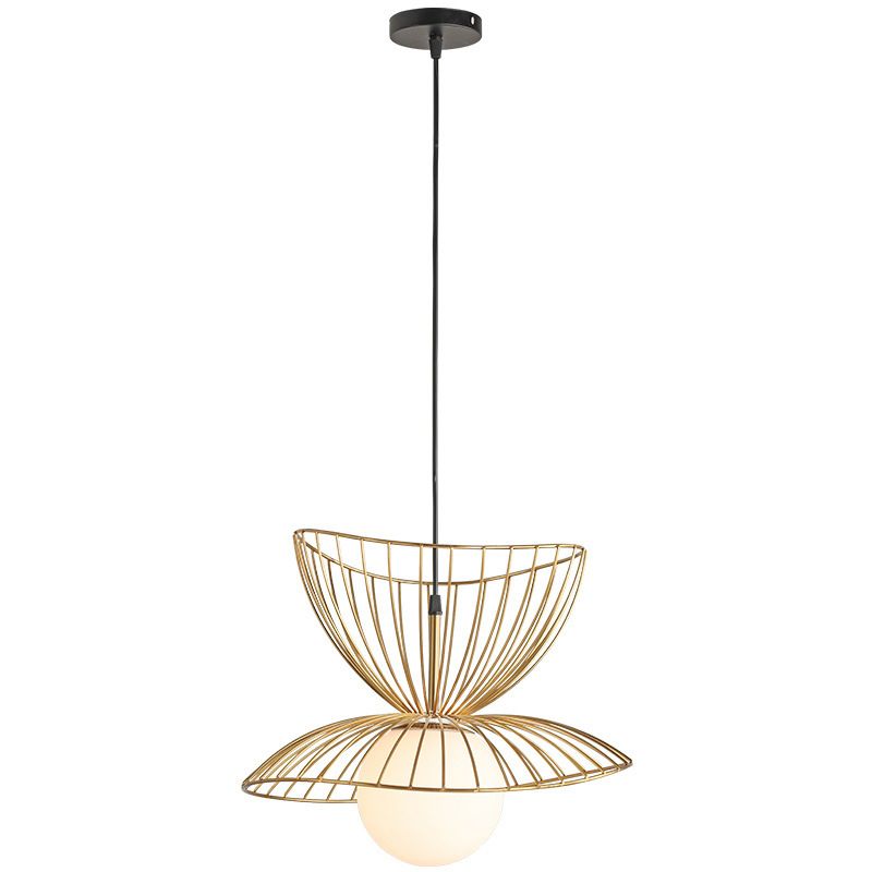 Designer Ball Suspension Lighting Wit glas 1 Licht woonkamer Hanglampje met draadkooi