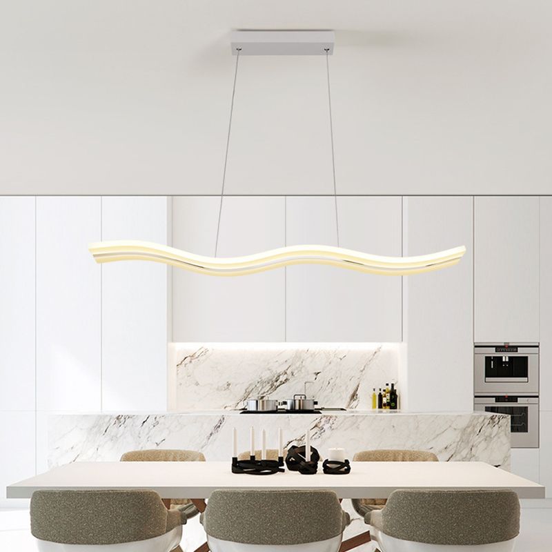 Linear Shape Pendant Light Modern Style Acrylic 1 Lights Island Lamps in White