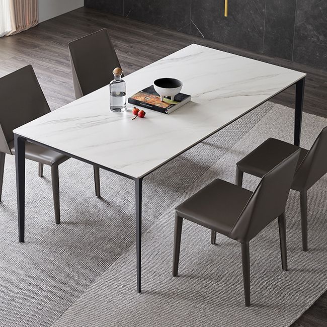 Modern Style Sintered Stone Dining Table White Rectangle Table with 4 Legs for Kitchen
