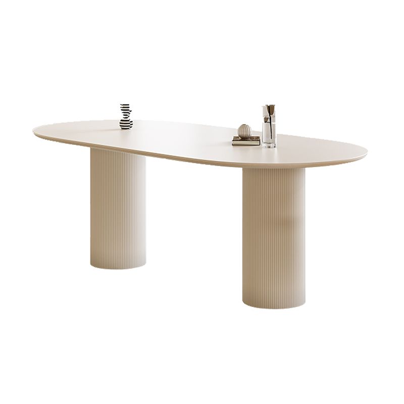 Luxury Oval Shape Kitchen Table Sintered Stone Double Pedestal Dining Table