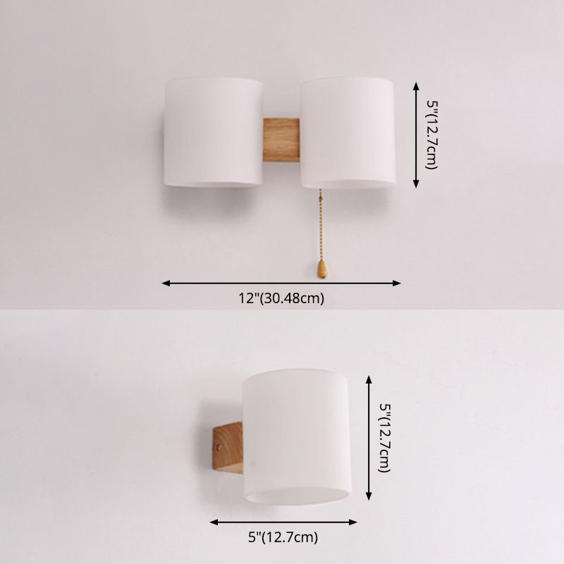 Cylinder Wall Mounted Lamp Modern Simplicity Milk Glass Wall Mount Lamp for Living Room