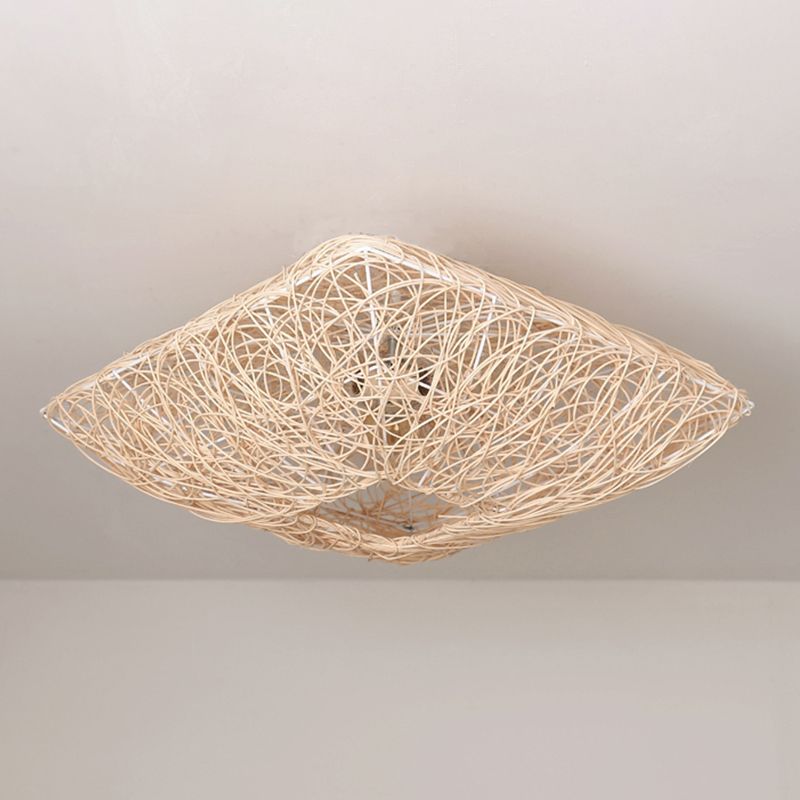 Quadratform Deckenlampe Asiatischer Bambus 3 Lichter Flush Mount für Esszimmer
