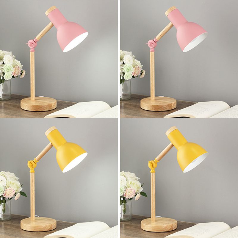 Lacquered Iron Adjustable Table Lamp in Modern Creative Style Wooden Dome Table Light for Bedroom