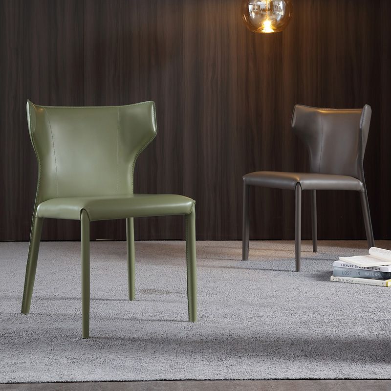 Faux Leather Contemporary Dining Room Chair Metallic Finish Wingback Side Chair