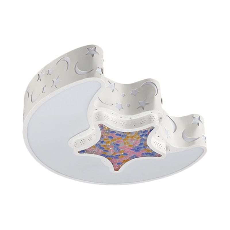 Moon and Star Ceiling Mounted Fixture Contemporary Acrylic White/Pink/Blue LED Flush Pendant Light for Bedroom