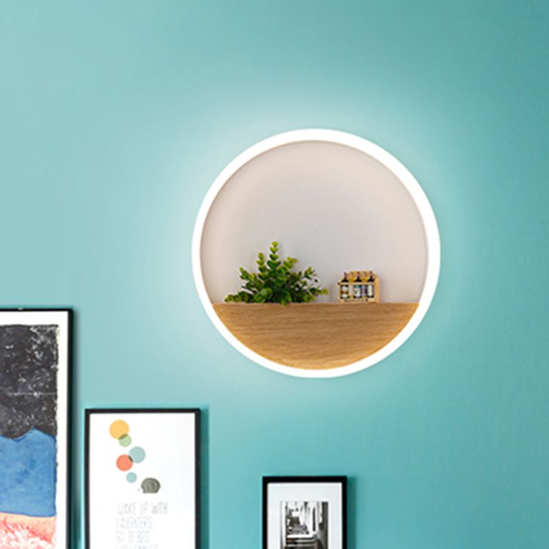 LED Acrylic Sconce Lighting Fixture Simple White Round Living Room Plant Wall Mount Light, 8"/12"/16" Dia