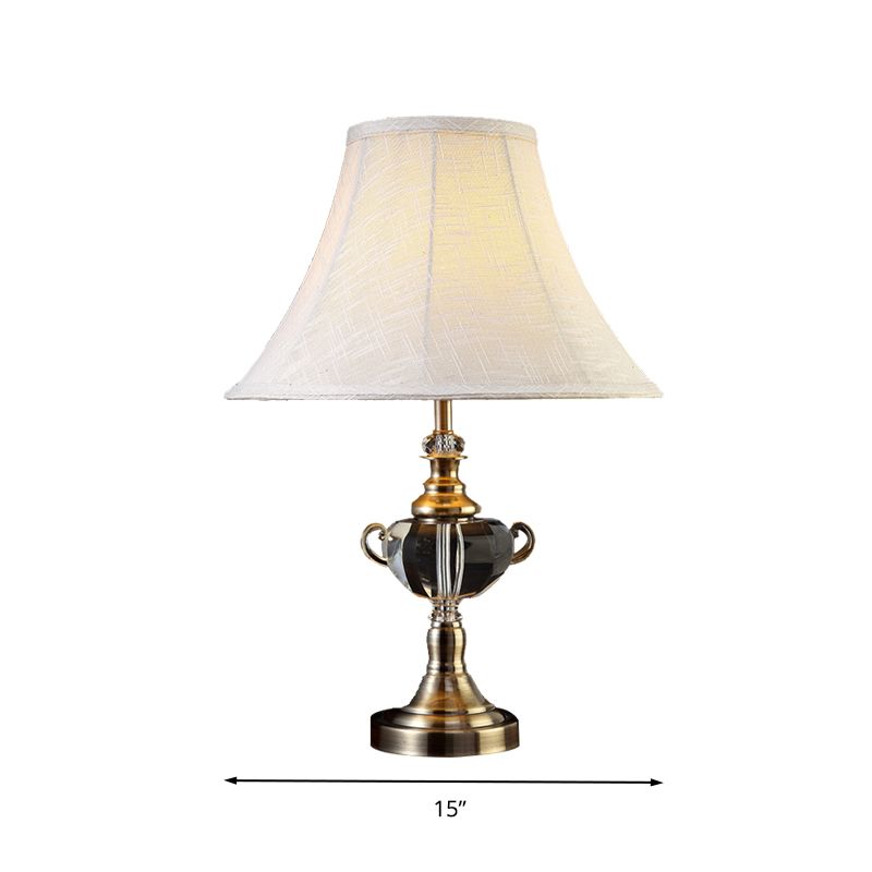 Tapered Fabric Nightstand Light Traditional 1 Light Bedroom Table Lamp in White with Crystal Deco