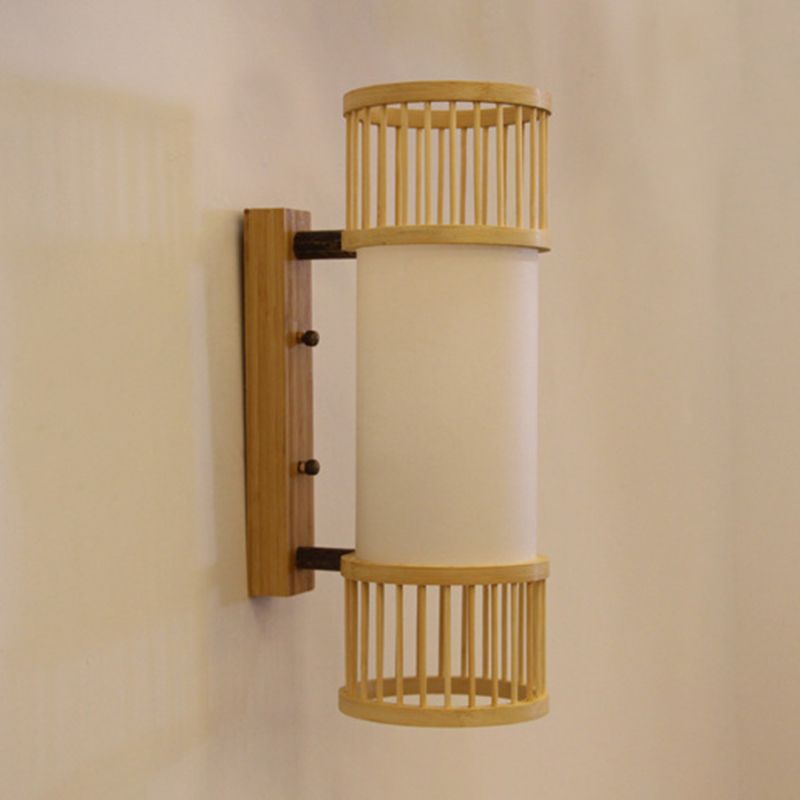 Cylindrical Wall Mounted Lighting Minimalist Style Wood Beige Wall Mounted Light Fixture