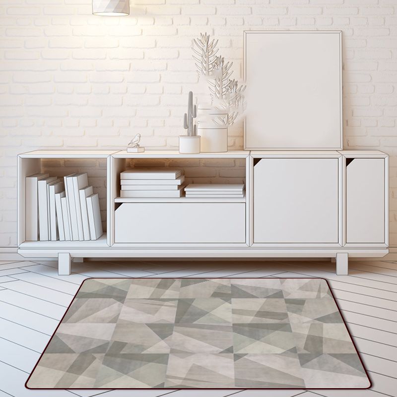 Modern Living Room Rug in Grey Color Block Square Print Rug Polyester Non-Slip Backing Area Rug