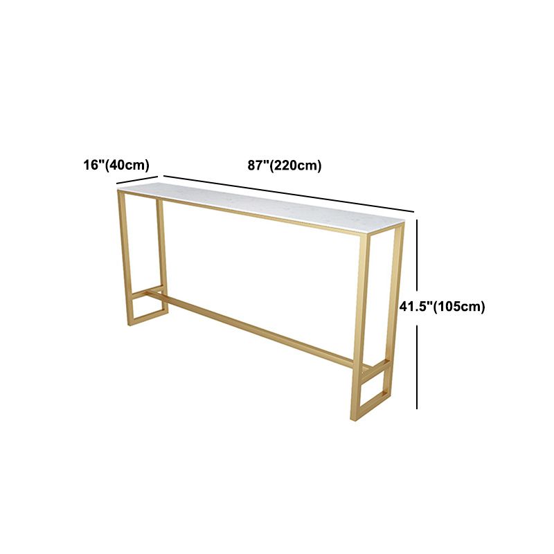 Stone Bar Dining Table Glam Style Rectangle Bar Table with Trestle Pedestal for Kitchen