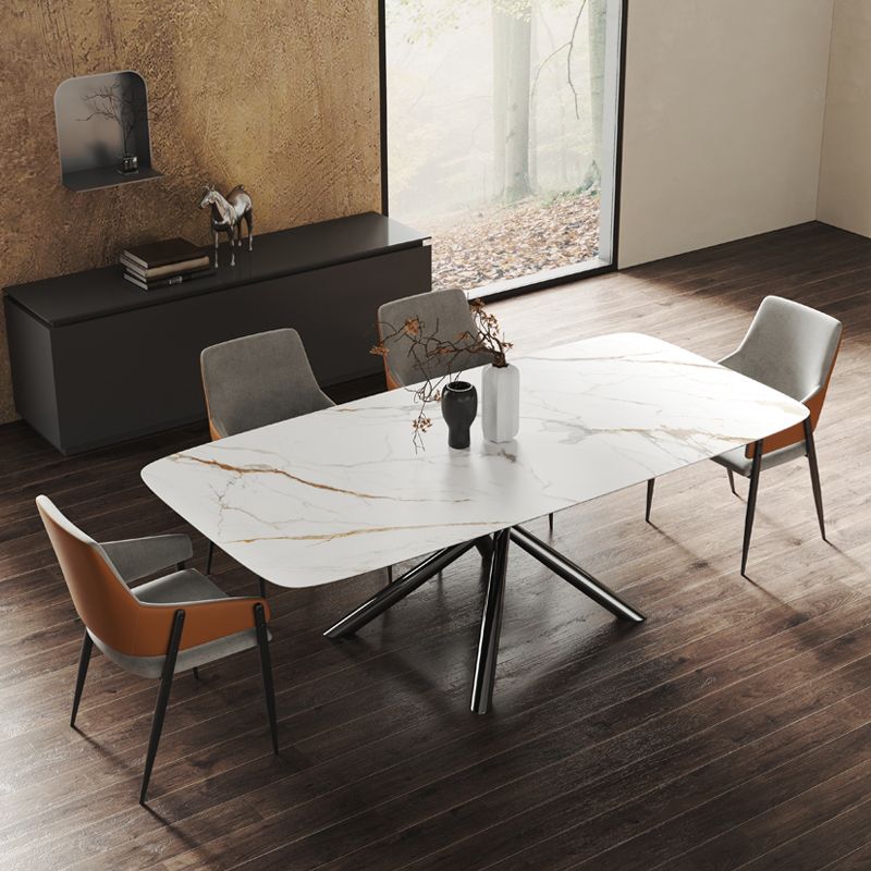 Rectangle Dining Table Industrial Stone Table in White for Dining Room