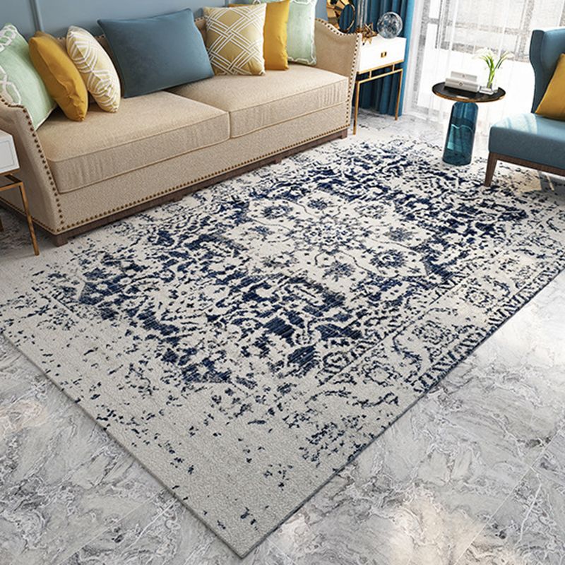 Antique Ethnic Indoor Rug Distressed Flower Print Carpet Non-Slip Backing Rug for Home Decoration