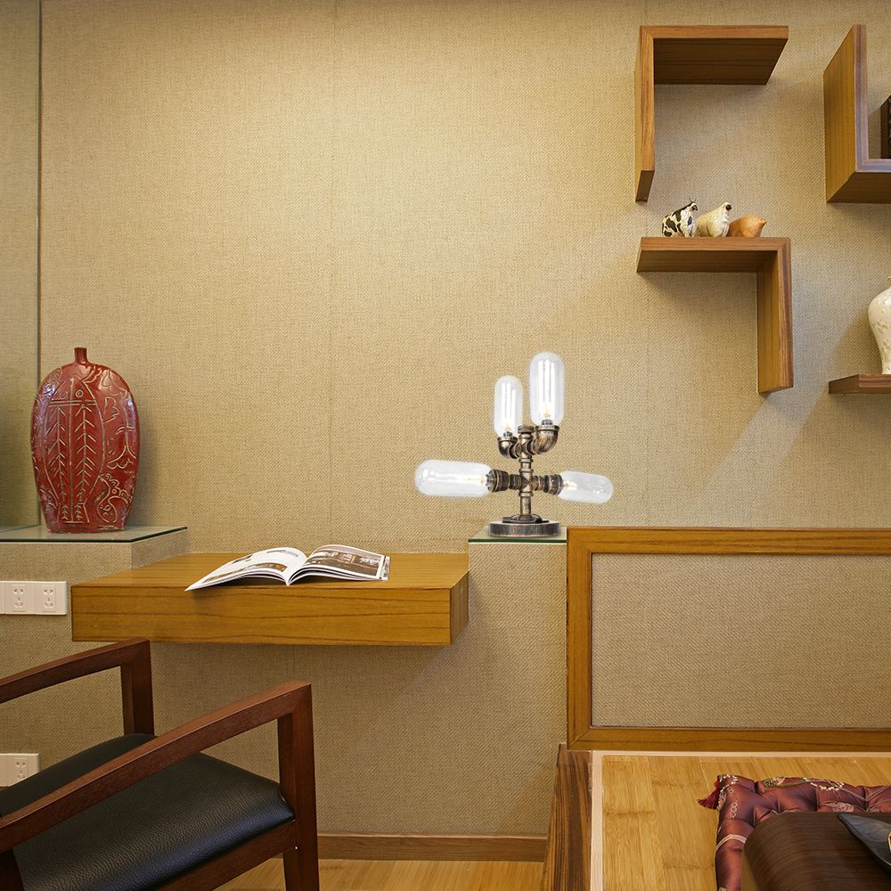 4 Bulbs LED Table Lighting Vintage Capsule Shade Amber/Clear Glass Nightstand Lamp for Bedroom