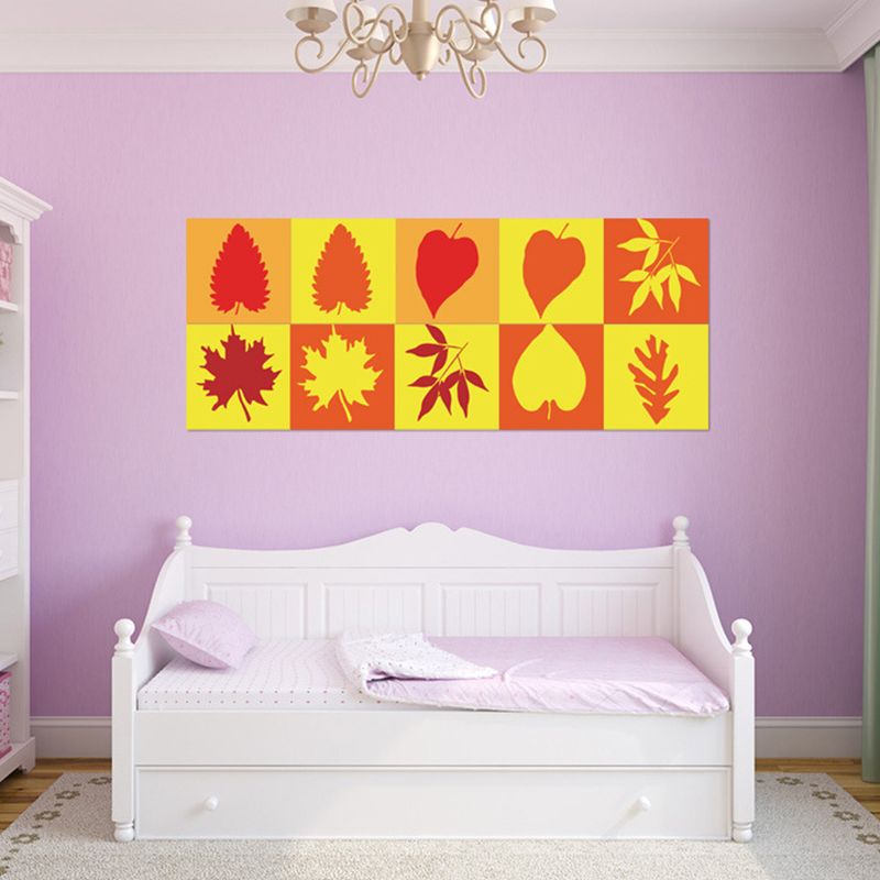 Rustic Botanix Leaf Wallpaper Panels Red-Yellow Easy Peel off Wall Decor for Kitchen