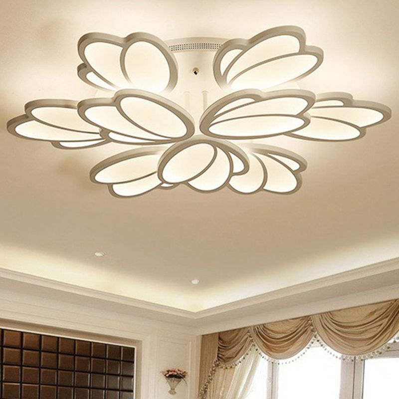 BlumenlED Semi Flush Moderne Acryl Wohnzimmer Flush Deckenleuchte in Weiß