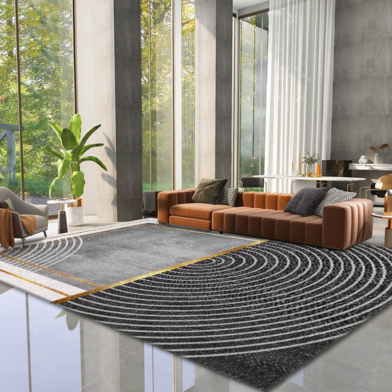 Simple Grey Tone Luxury Rug Polyester Geometric Splicing Pattern Area Rug Non-Slip Backing Carpet for Living Room