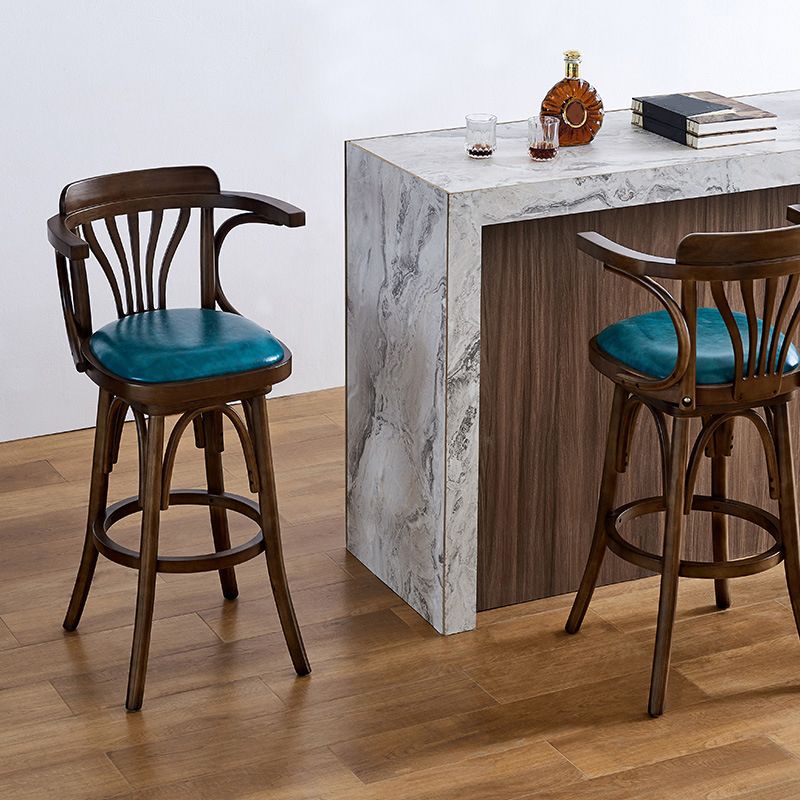 Contemporary Indoor Wood Barstool Swivel Footrest Armed Bar Stool