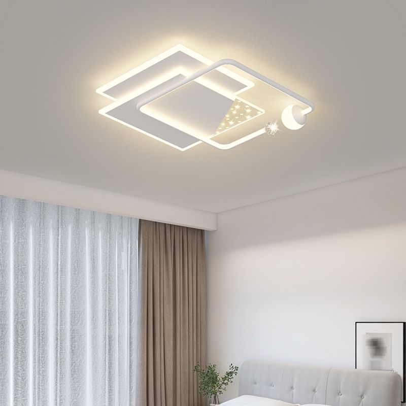 Modern Metal LED Flush Mount Geometric Shape Ceiling Lamp with Acrylic Shade for Bedroom