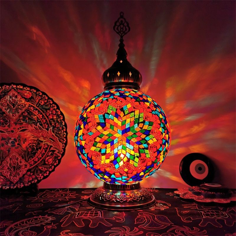 1 tête tachée d'art tachée lampe de table traditionnelle blanc / rouge / jaune globe de nuit.