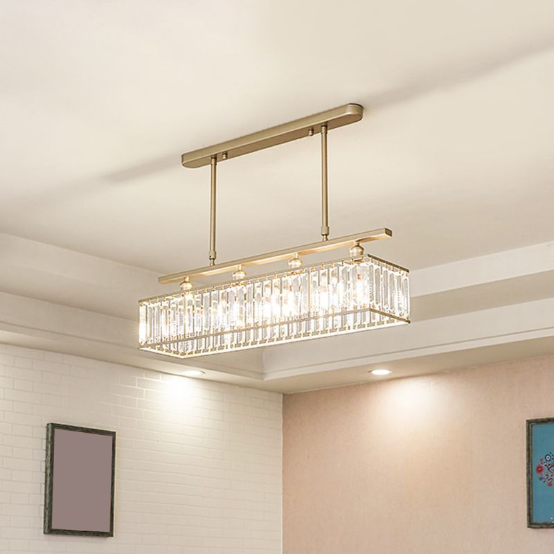 Semplicità 4 heads isola luce champagne/rettangolo nero illuminazione sospensione con prismi cristallini tonalità