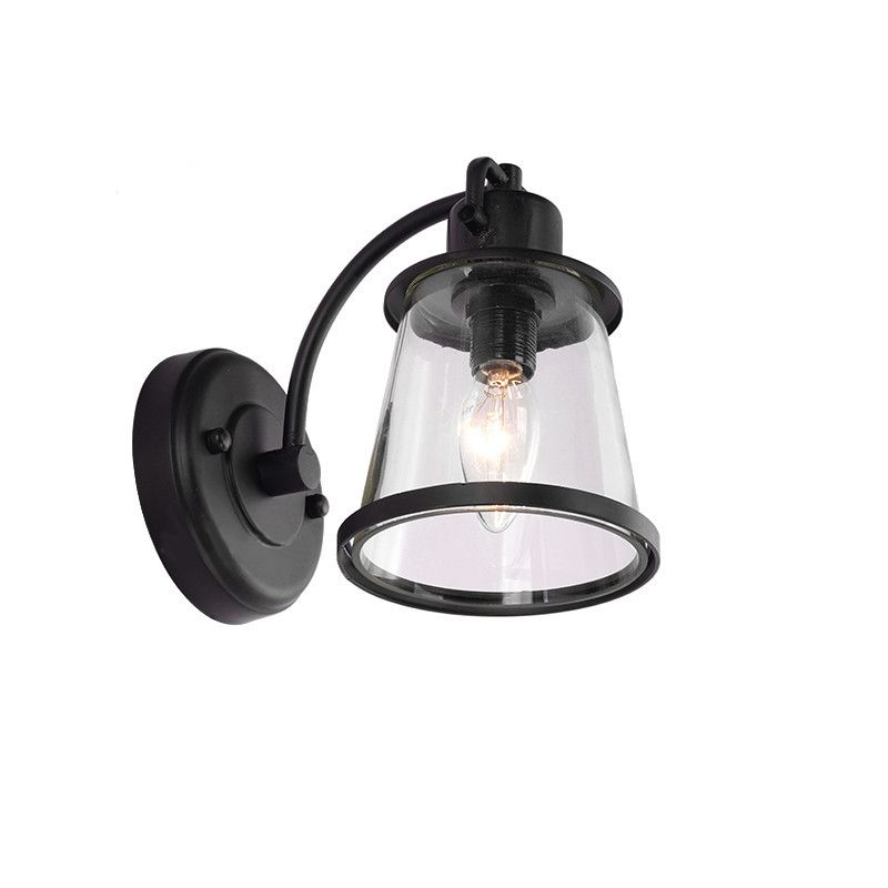 Verjüngte Flurwandmontierte Lampe Vintage klares Glas 1 Glühbirne Schwarzes Leuchtenlicht