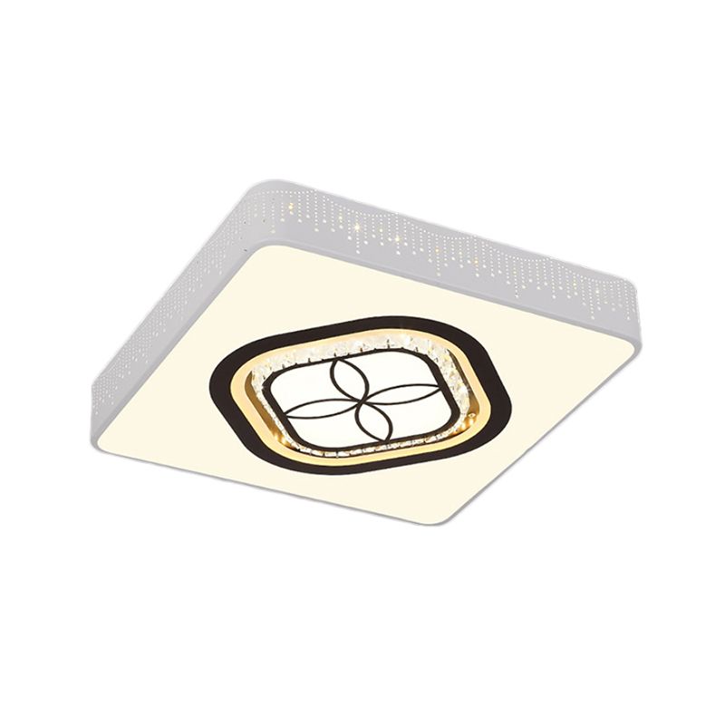 Simple Square Flush Mount Acrylic LED Bedroom Ceiling Mounted Fixture with Crystal Oval/Square/Flower Pattern