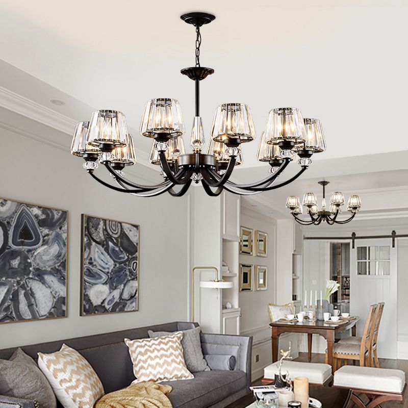 Ceiling Pendant Lamp Classic Bedroom Chandelier with Cone Crystal Shade in Black