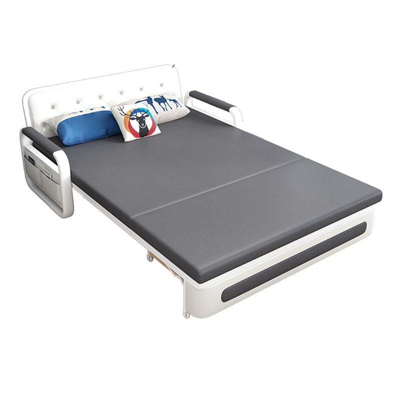 Square Arms Convertible Sofas Faux Leather Foldable Sleeper Sofa