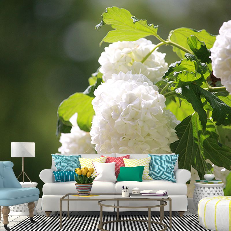 Modern Blooming Hydrangea Moisture Resistant Wall Covering for Living Room, Personalized Size